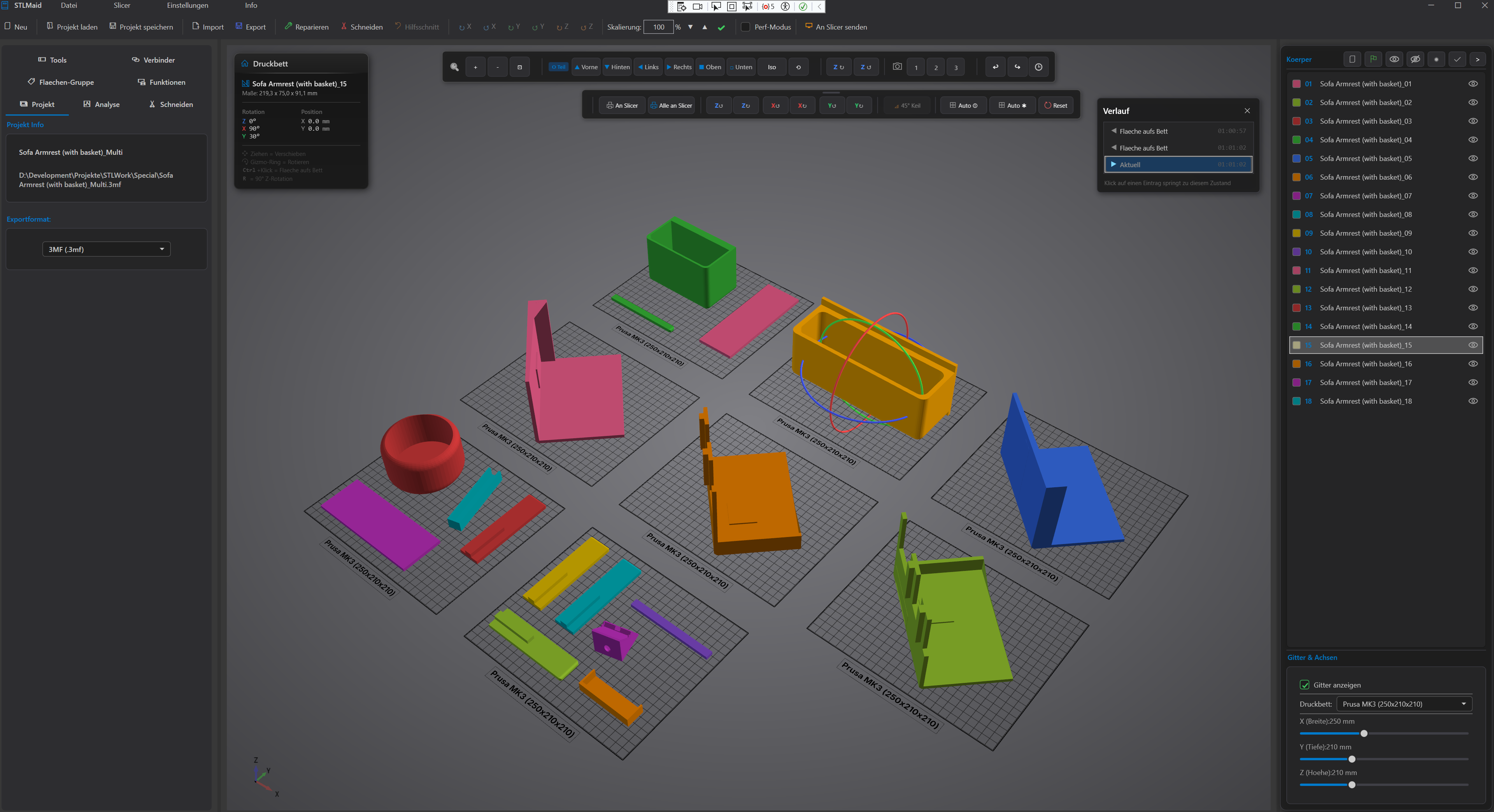 Auto-Cut Druckbett-Layout mit verteilten Teilen