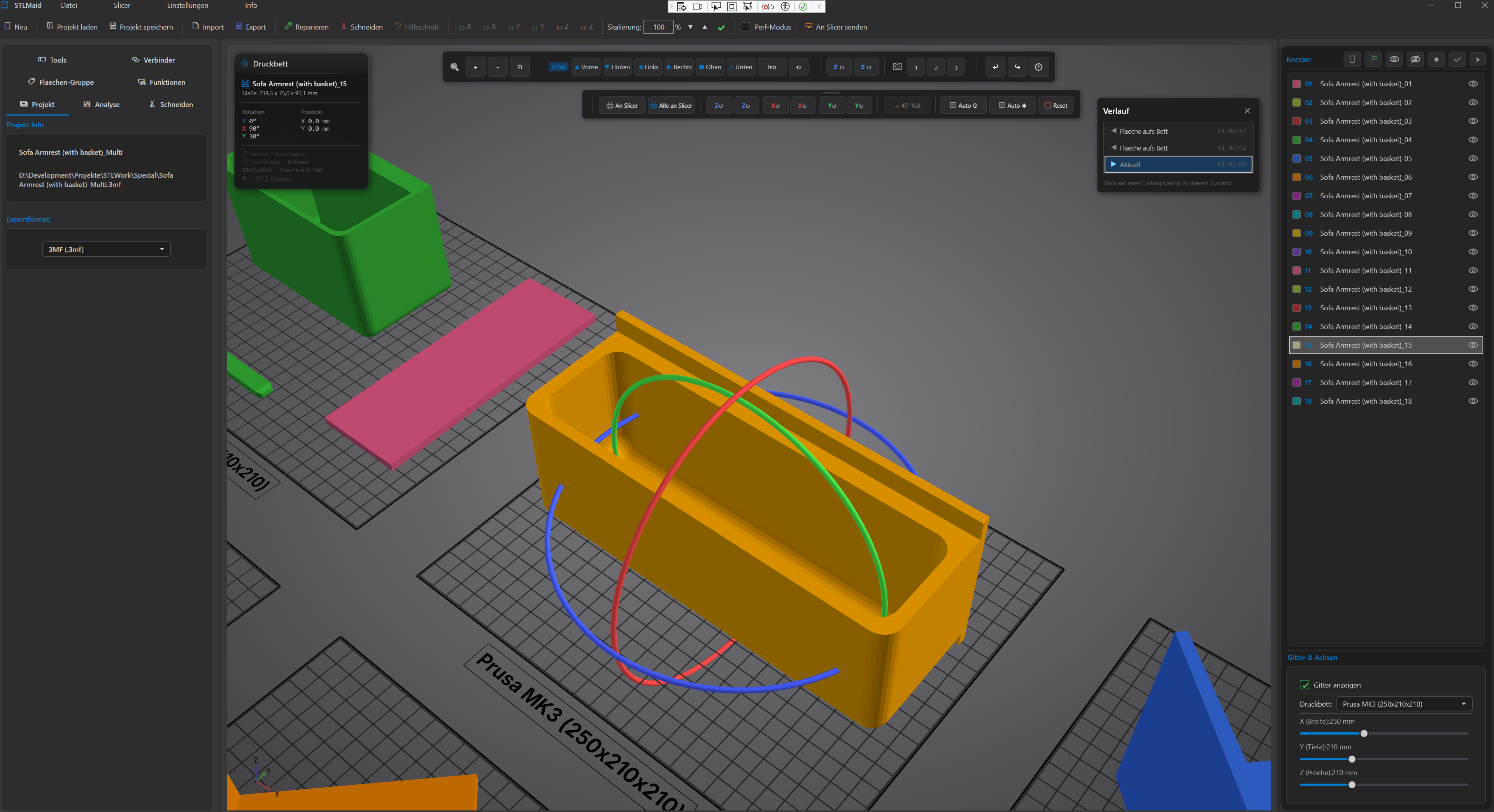 BedEdit-Modus mit Tilt-Gizmo